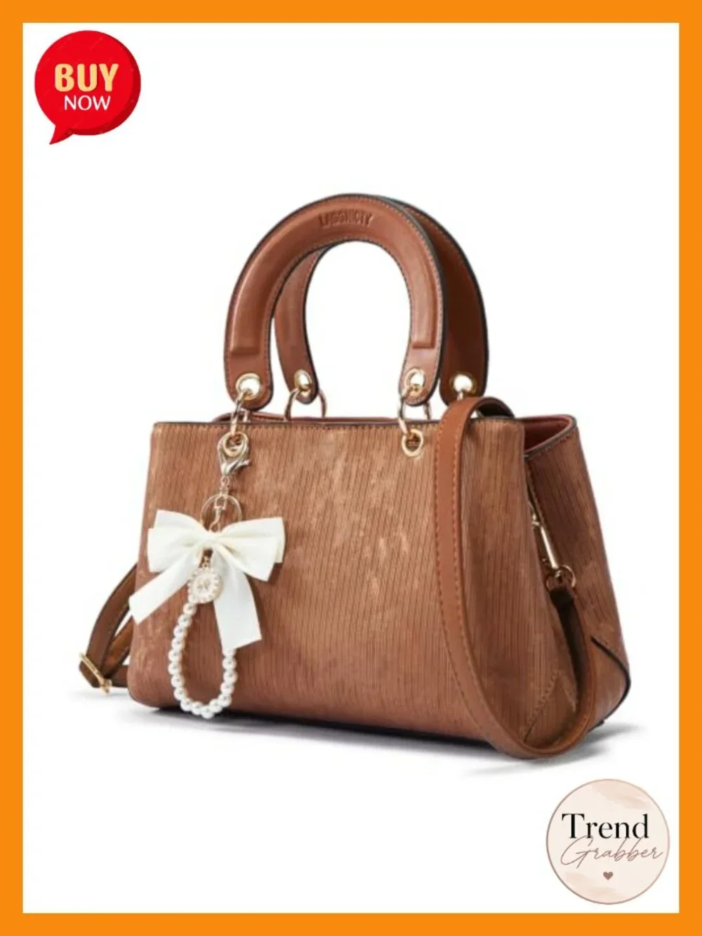 PU Leather Satchel Handbag Top Handle with Adjustable Strap 3 Compartments